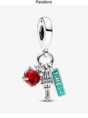 Pandora NYC Apple, Torch and Street Sign Triple Dangle Charm